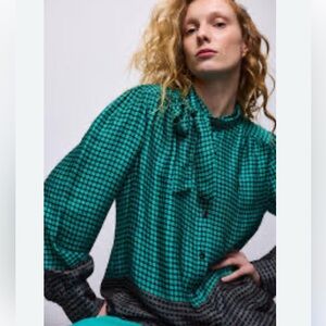 Summum Green and Brown Checkered Bow-tie blouse Size Medium New With Tags